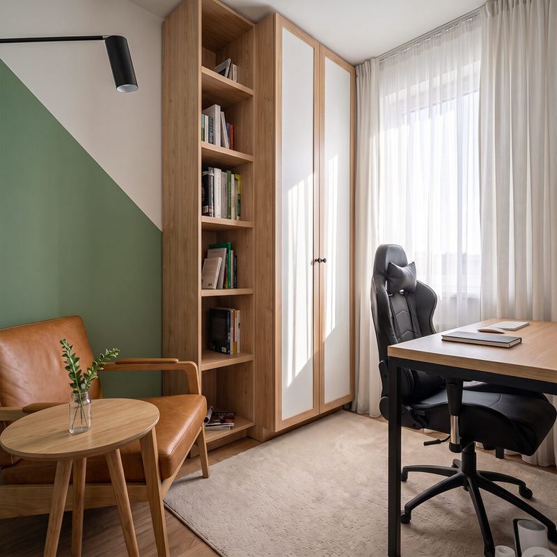 Holland: home office em verde com cantinho de leitura
